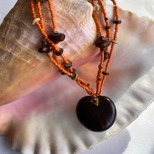 Handmade Beaded Necklace with Palm Seed Pod